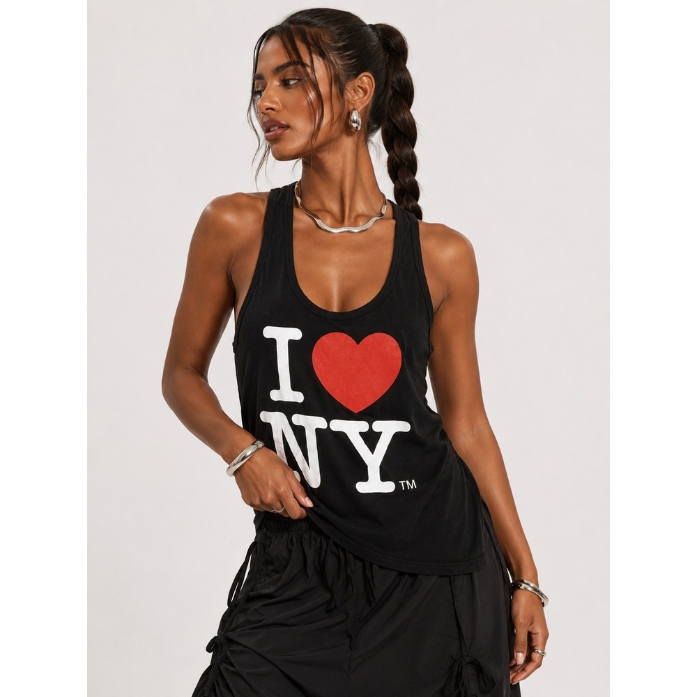 I Love NY Black Graphic Racerback Tank Top New York City Souvenir XL